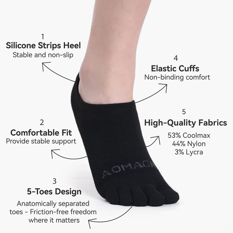 aomagic No Show Toe Socks for Men & Women, Athletic
