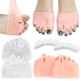 Toe Separators for Women, 3 Pairs - Corrector Toe Straightener & Toes Spacers for Men, Soft Breathable Metatarsal Pads for Foot Overlapping/Crooked Toes Relief (Clear/Beige/White)