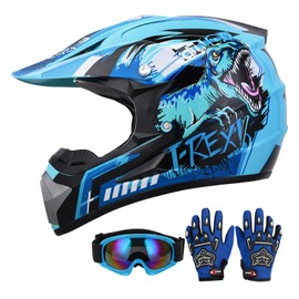 OUMURS DOT Youth Dirt Bike Helmet with Goggles & Gloves for 5-14 Years Old, Kid ATV Helmet for Youth Boys Girls, Four Wheeler Helmet Kids, Motocross BMX MX UTV Offroad Street Go Kart Riding Dirt Bike