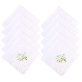 Pañuelos bordados de algodón de encaje de 11 pulgadas para mujer, color blanco elegante floral para mujer con borde de encaje, flor suave sofisticada para uso diario, fiesta de té, boda (10 unidades)