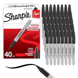 Sharpie - Marcadores permanentes de punta fina, color negro, 40 unidades - Secado rpido, juego al por mayor para aulas, tableros de psteres, oficina, 