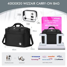 BAGZY Wizzair Hand Luggage Bag 40x30x20, Foldable Underseat Cabin Bag Duffel Bag Nylon Holdall Hand Luggage Case Carry on Luggage Flight Bag Baggage Organiser Storage, Black