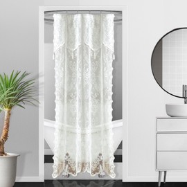 Warm Home Designs Ivory Lace Shower Curtain 72 x 84 Inches with Attached Valance & 7 Tassels. Luxury Farmhouse Shower Curtains for The Bathroom or Boho Shower Curtains for Bathroom. LA Ivory 84"