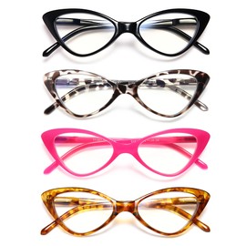 EYEURL 4-Pack Reading Glasses for Women, Fashion Cat Eye Blue Light Blocking Readers with Spring Hinges,0.50 Anti-Glare/UV Rays Black/Tortoise/Pink/Pink Tortoise