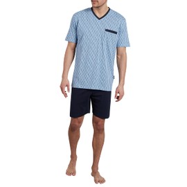 Götzburg Men's Shorty Short Pyjamas Sleepwear, Blue-medium allover