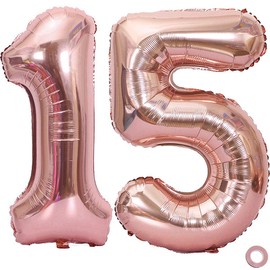 Juland Rose Gold Number Balloons Large Foil Mylar Balloons 40 Inch Giant Jumbo Number Balloons for Birthday Party Decorations 15