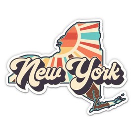 New York Retro Style State Vinyl Sticker - Car Phone - 3"