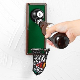 Arola - Abrebotellas magnético de bola de billar, abrebotellas extraíble montado en la pared con colector de tapas, regalo de cumpleaños para entusiastas del billar, amantes de la cerveza y hombres,