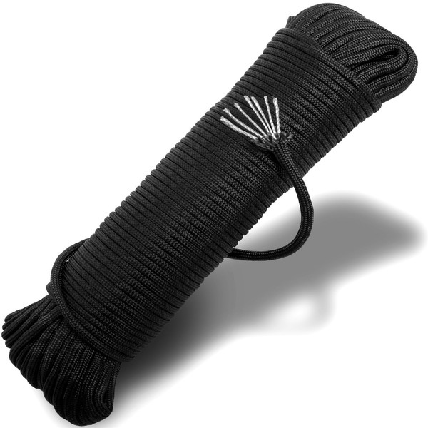 OxGord Paracord 550 Mil Spec Type III 7 Strand Parachute Commercial Grade Nylon Cord Spool for Camping Outdoor Hiking Wristband Bracelet Strong Strength Rope Tie Down - Black