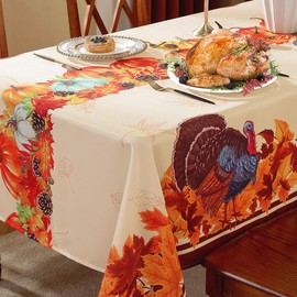 SASTYBALE Thanksgiving Table Cloth 60 x 120 Inch Rectangle, Turkey & Pumpkin Tablecloth, Spillproof Wrinkle Resistant Durable Table Cover for Fall, Harvest, Holiday