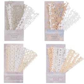 URROMA 78 Pieces 4 Styles Openwork Lace Scrapbook Strips Paper Aesthetic Decorative Paper Accessories Kit for DIY Journals Art Collage Album Frame