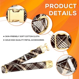 Kamercy Dog Collar with Bow Tie Set, Vintage Dark Brown and Beige Check