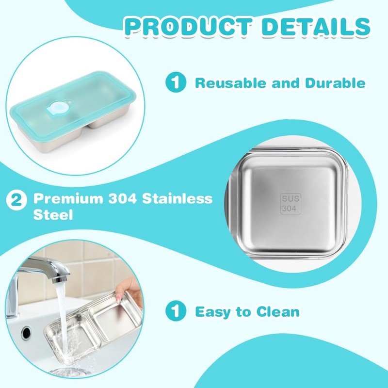 YQL 3 Pack Stainless Steel Snack Containers with Lids, Double