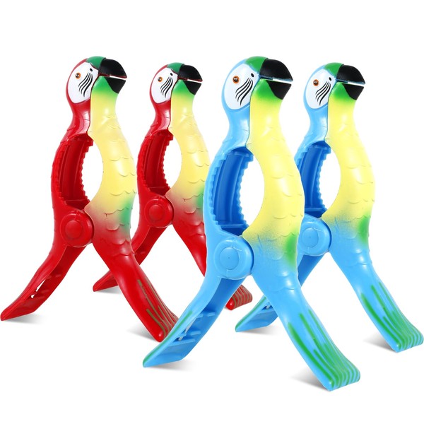 4Pcs Beach Towel Clips Cute Parrot Laundry Clip Towel Pegs