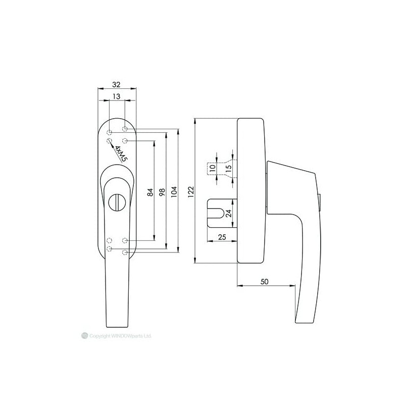 WindowParts WP Original Tilt and Turn Forked/Spaded Aluminium Universal Window