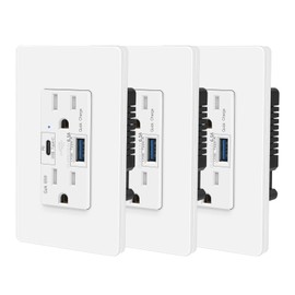 65W USB C Wall Outlet,NineLeaf 15A High Speed Charging Wall Receptacle for Laptop, Tamper Resistant,Type C Supports PD 3.0 & PPS, Type A Supports Quick Charger 3.0, UL Listed, White,3PK