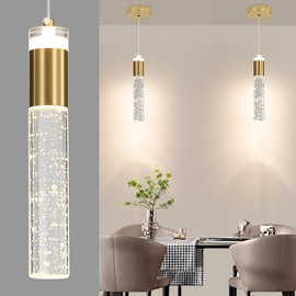SHINELUX Cylindrical Gold Dining Room Pendant Light, 3 Color Temperature 3000k/4500k/6500k Ceiling Pendant Light, 2 Pack for Bedroom, Living Room, Study Room