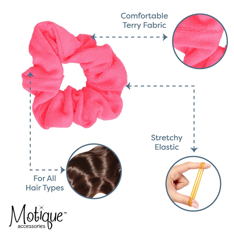 Set of 2 Terry Hair Scrunchies - Neon Pink