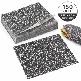 150 Sheets Back to School Speckled Wax Paper for Food Deli, 9.8 x 8.3'' Speckled Composition Notebook Greaseproof Wrapping Paper for Sandwich Picnic Basket Liner School Party Supplies (Black)