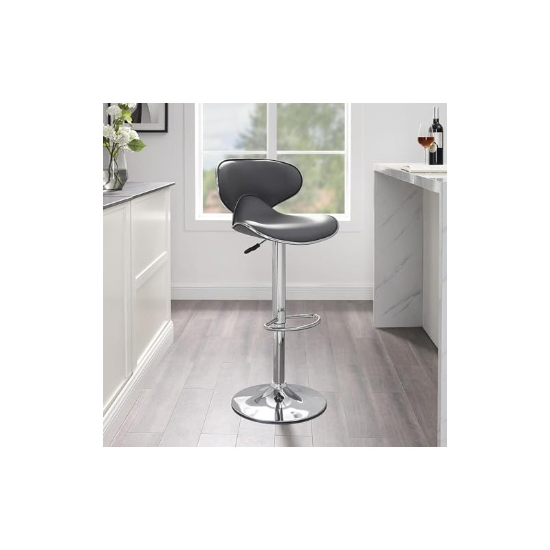 Powell Adjustable Barstool, Chrome and Grey