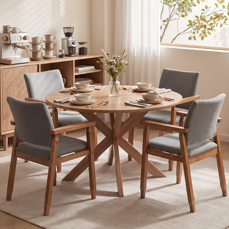 GOTMINSI Mid-Century Modern Linen Dining Chair with Arms, Solid Wood