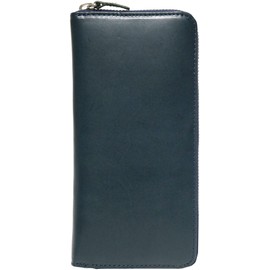 Berkut Tochigi Leather x Himeji Leather Long Wallet, Unisex, Round Zip, Luxury YKK Large Capacity, navy