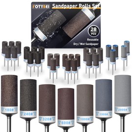 28Pcs Sanding Drums Sandpaper Sticks Set with Dremel Rotary Tool for 1/8" Shank, 180/240/320/600/1000/1500/2000 Grits Different Meet More Needs for Metal Rust Removal/Stone Grinding/Jade Polishing