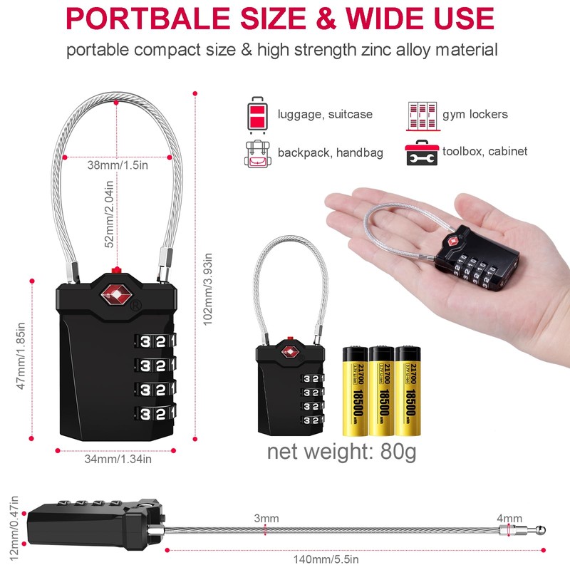ZHEGE TSA Suitcase Locks, TSA Approved Luggage Locks, White Code