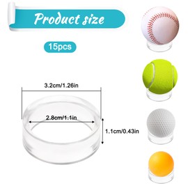 15Pcs Baseball Holder, Ball Stand Baseball Stand Sphere Holders for Display Clear Ring Acrylic Display Holders for Easter Eggs Golf Softball Tennis Ball Spheres Marbles Collections