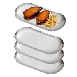 SANQIAHOME 18 x 8 cm Ellipse Appetizer Plates, Set of 4, Thick Stainless Steel Dinner Plates, Small Bread Plates, Dessert Plates for Sushi, Silver