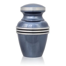 OneWorld Memorials Banded Alloy Keepsake Urn - Extra Small Keepsake Urn- Holds Up to 3 Cubic Inches of Ashes - Light Blue Cremation Urn, Mini Urn for Ashes