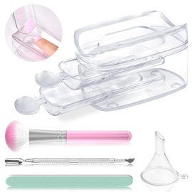 Dip Powder Recycling Tray System, Portable Dip Powder Nail Kit Starter Set with Scoop, Nail Dust Brush, Metal Dual Head Cuticle Pusher and Nail File, Dipping Nail Art Manicure Accessories Makeup Tool, Clear