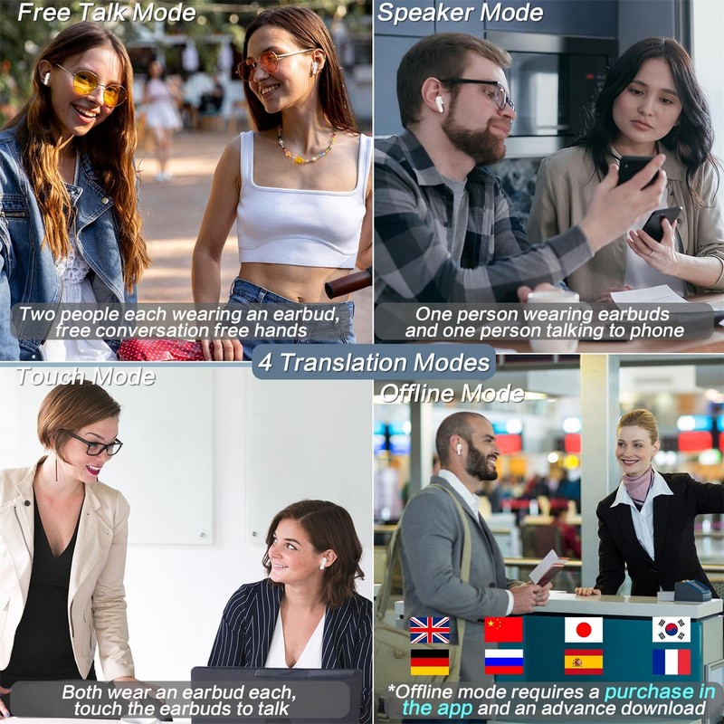 Beviliu Translation Earbuds Real Time, 144 Languages 4 Modes Translate