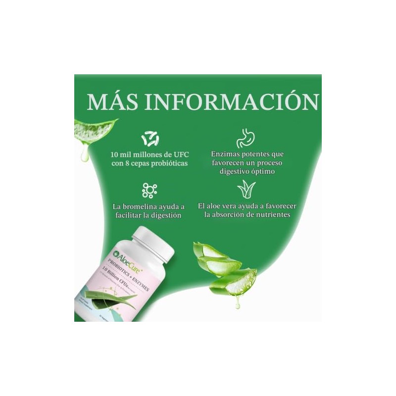AloeCure Probiótico + cápsulas enzimas con prebióticos, 2.4 mil millones