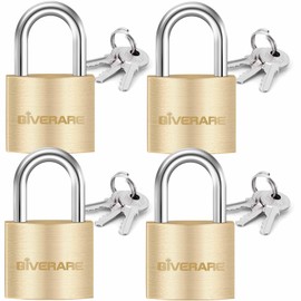 4 Pack Keyed Locks with Keys, Solid Brass Copper Travel Luggage Padlock, Small Waterproof Lock with 25MM Wide Body for Suitcase, Backpack, Gym, Locker, Jewelry Box, Toolbox, Sheds-Golden