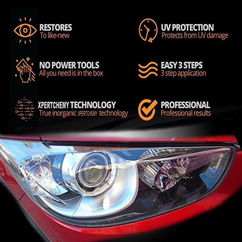 XPERTCHEMY Autoscheinwerfer-Restaurierungsset, Scheinwerferreiniger und -entferner für Vergilbung, Trübung und hartnäckige