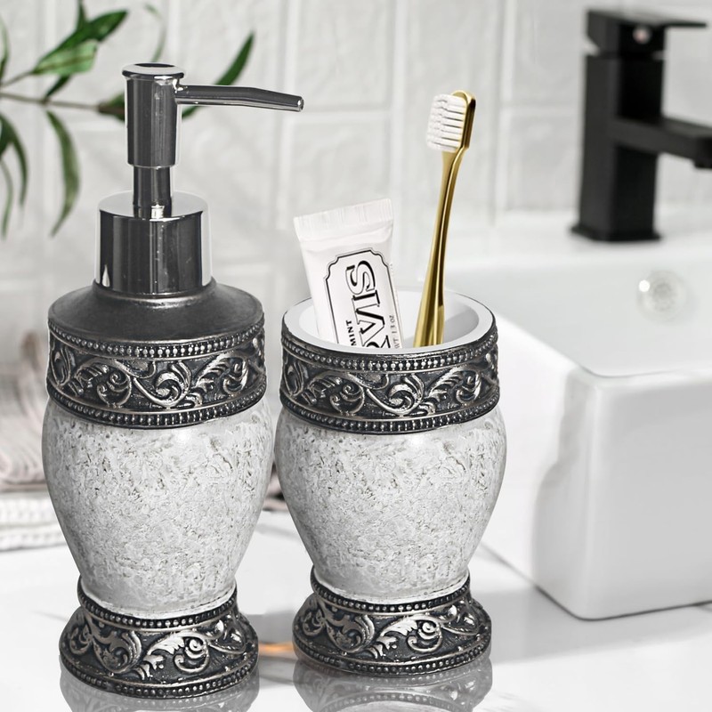 Bathroom Decor Accessories Set,4 PCS Including Soap Dispenser, Toothbrush Holder,