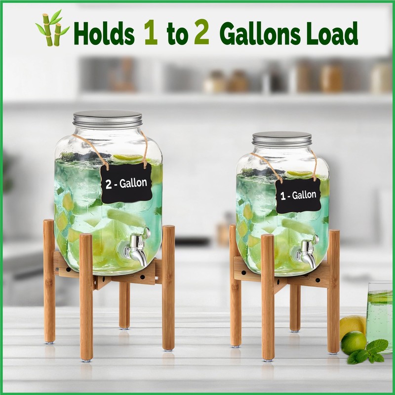 ZPirates Drink Dispenser Bamboo Stand/Holder - Adjustable, Holds Dispensers for