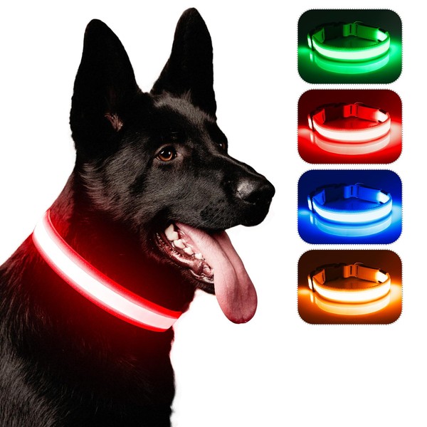 Light Dog Collar, iTayga USB Rechargeable LED Dog Collar, Adjustable Dog Collar, Luminous, Night Safety Light Dog Collar, TPU Waterproof, 3 Lighting Modes (Red, M)