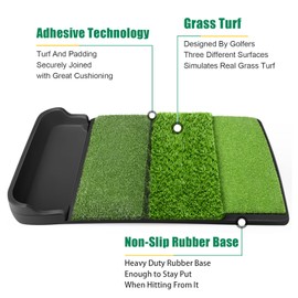 Golfguru Golf Mat, Foldable 4-in-1 Practice Mat with Ball Tray, 8 Golf Balls, 9 Tees, Rubber Tee, Indoor/Outdoor Training