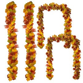 JULLIZ 4 Pack Fall Garland Maple Leaf, 26.24Ft Hanging Thanksgiving Decor Artificial Autumn Garland for Wedding Home Fireplace Party Autumn Decoration