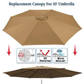 BenefitUSA Umbrella Canopy Replacement Patio Umbrella Top Cover for 10ft 8 Ribs Patio Umbrella (Tan)