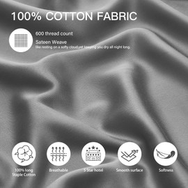 Deep Dream Standard Pillow Cases Set of 2, 100% Cotton Standard Size Pillowcases Sateen Weave, 600 Thread Count Hotel Quality 20x26 Inches, Soft and Breathable Envelope Closure Pillow Case(Dark Grey)