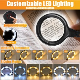 5X Large Hands Free Magnifying Glass for Reading, 6 Light Modes, 5.6In Book Magnifier, Neck Wear Magnifying Glass with Light Rechargeable, Flexible Gooseneck for Cross-Stitch, Low Vision Seniors