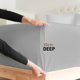 AR Ware Super King Fitted Sheet 100% Egyptian Cotton 300 TC, Breathable Extra Deep Fitted Sheets, Hotel Quality 30 Cm (Grey)