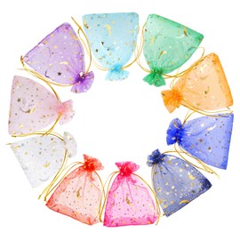 Pack of 100 Organza Bags Colourful Drawstring Gift Bags 9 x 12 cm Small Bags for Filling Gift Bags Party Bags for Wedding Jewellery Christmas Holidays Ramadan Communion Gifts 10 Colours