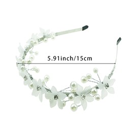 2PCS Tulle Flower Headband,Pearl Silver and Gold,Bridal Hair Accessory for Flower Girl, Birthday, Party, Photography, Wedding