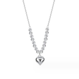 Sterling Silver Dainty Heart Beaded Chain Necklace | Classic Smooth Heart Chain Necklace Fashion Jewelry Gift for Women and Teen Girls (Bead Heart)