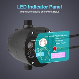 OELFFOW 110V-120V Automatic Pump Controller Rotary Adjustment, BSPP G1 Threaded Interface, IP65 Automatic Electronic Switch Control Water Pump Pressure Controller, 50/60Hz, TÜV, CE