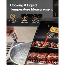 Eventek Infrared Thermometer, -50 °C to 600 °C Temperature Meter, Digital Infrared Thermometer with Max/Min, Laser Thermometer with 304 Meat Thermometer, for Kitchen, Pizza Oven, Not for People